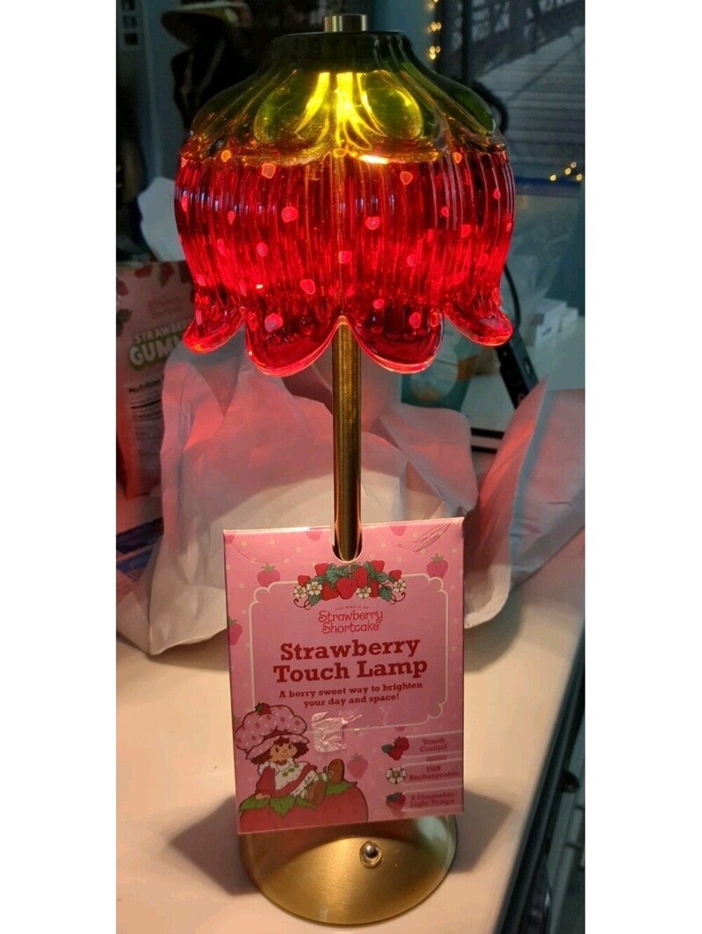 VIRAL Strawberry Shortcake Retro Touch Lamp USB Rechargeable Glass Dimmable NEW